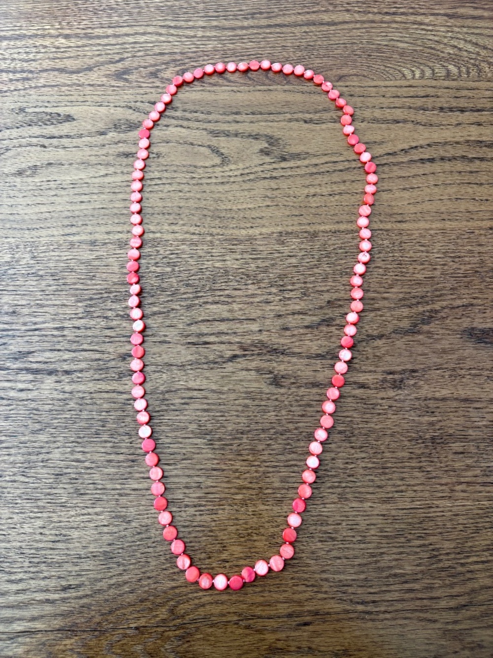 Long Coral Orange Shell Disc Beaded Necklace 23" Statement EUC